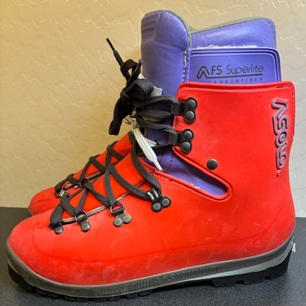 Vintage 90s Asolo AFS Carbon Fiber SUPERLITE Mountain Boots Red Purple Italy